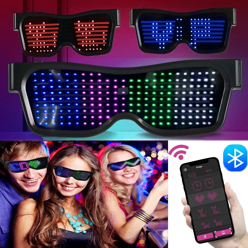 Glow In The Dark Party Glasses - Многоязычные светодиодные очки Bluetooth DIY текст